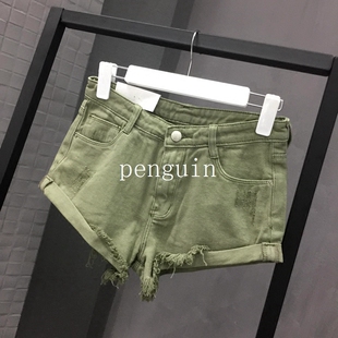 【现货】VC 夏季服军绿街头破烂磨破热裤牛仔短裤女潮
