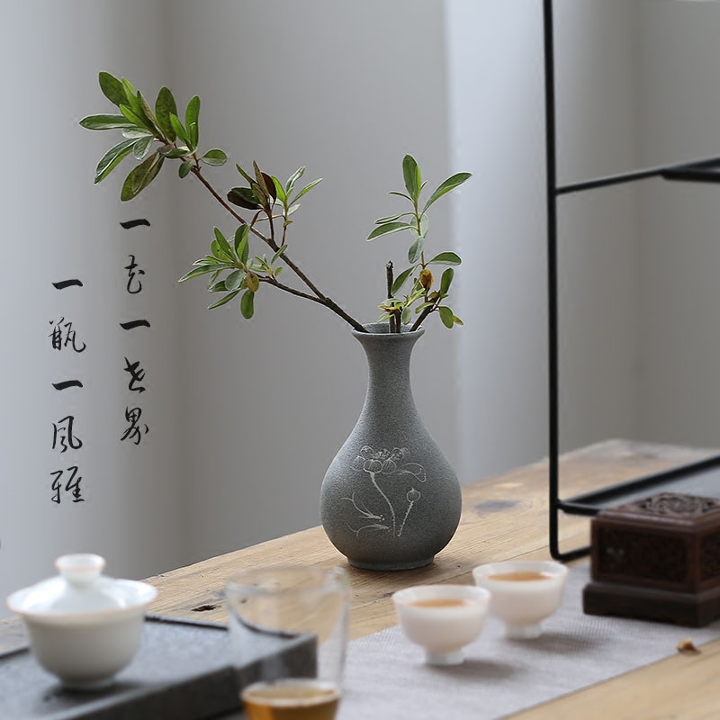 手绘桌面花瓶中式风陶瓷摆件