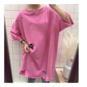 短袖 sunflower春夏季 T恤 ulzzang中长款 破洞纯棉宽松大版 女装 韩版