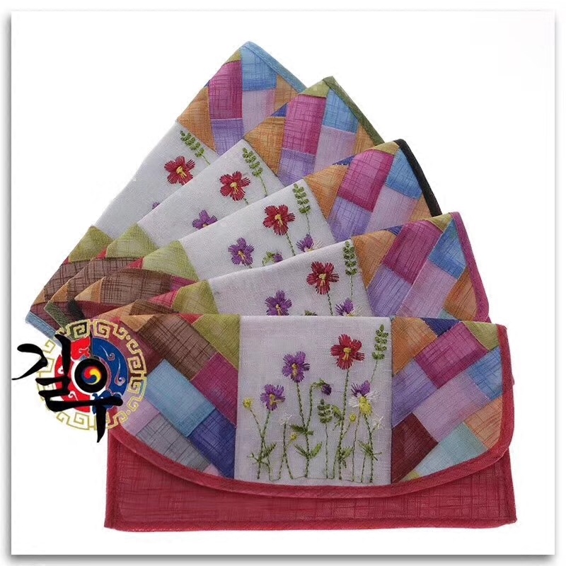 韩式刺绣一折钱包长白山延边旅游纪念小礼品朝鲜族彩条绣花钱包