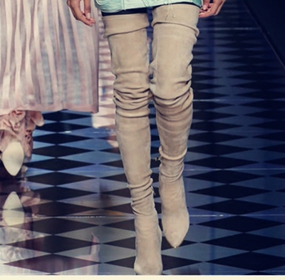 rulers超高跟尖头弹力绒女靴