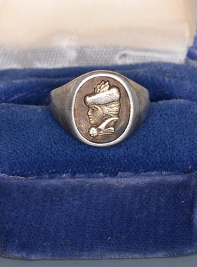 西洋古董女士925银浮雕印章戒指