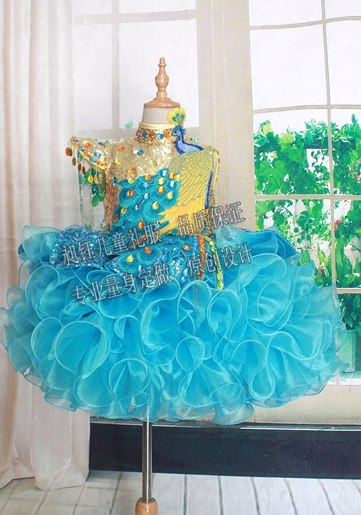 新款儿童演出服闪亮主持礼服快乐阳光金孔雀开屏啦女童演模特服装