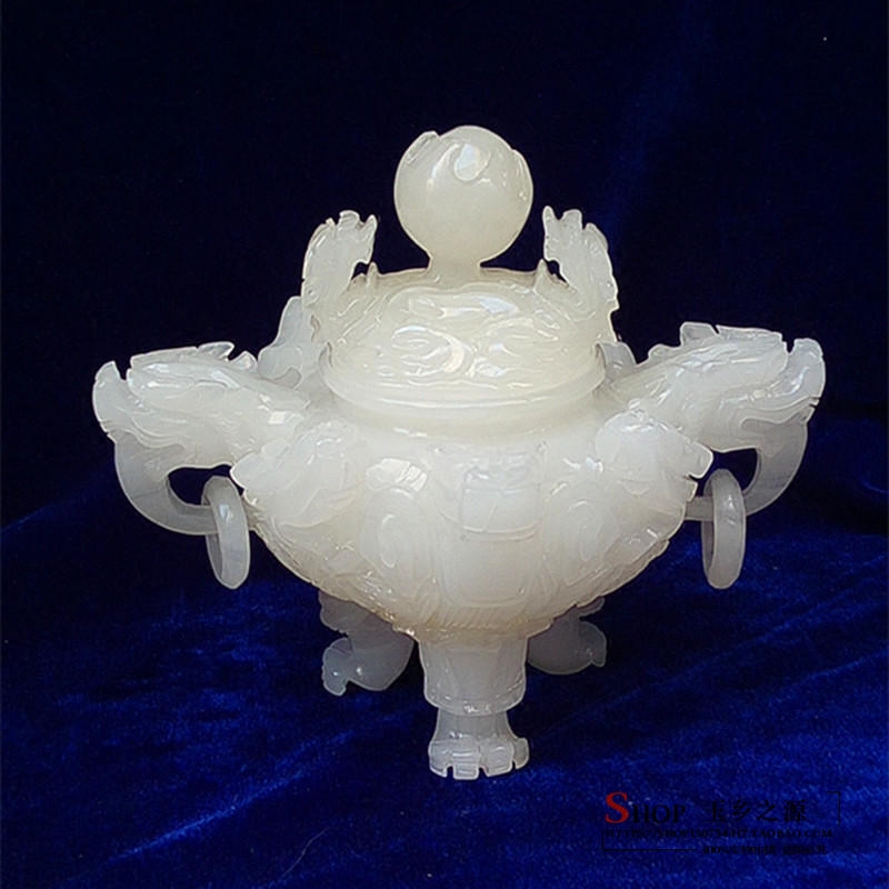 天然正品阿富汗玉九龙鼎摆件羊脂级玉料香炉家居客厅装饰礼品摆设