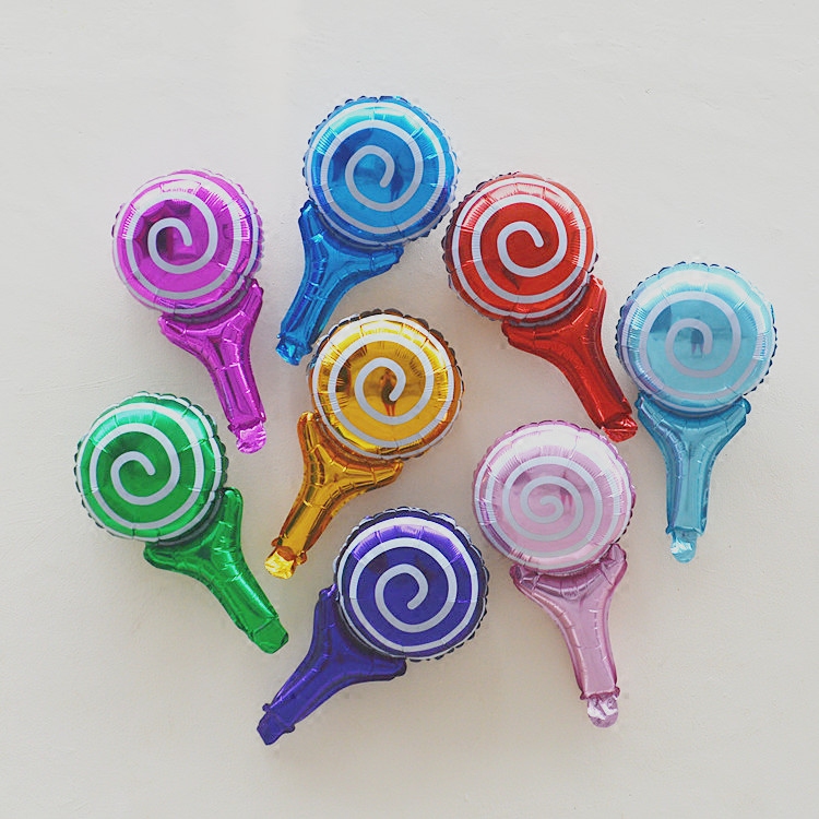 处理六一气球装饰彩色糖果螺旋可爱棒棒糖手持棒铝膜助兴生日布置