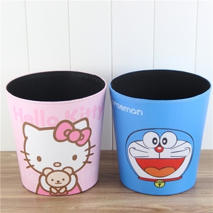 包邮可爱卡通hellokitty机器猫大号皮革垃圾桶创意客厅卧室垃圾桶