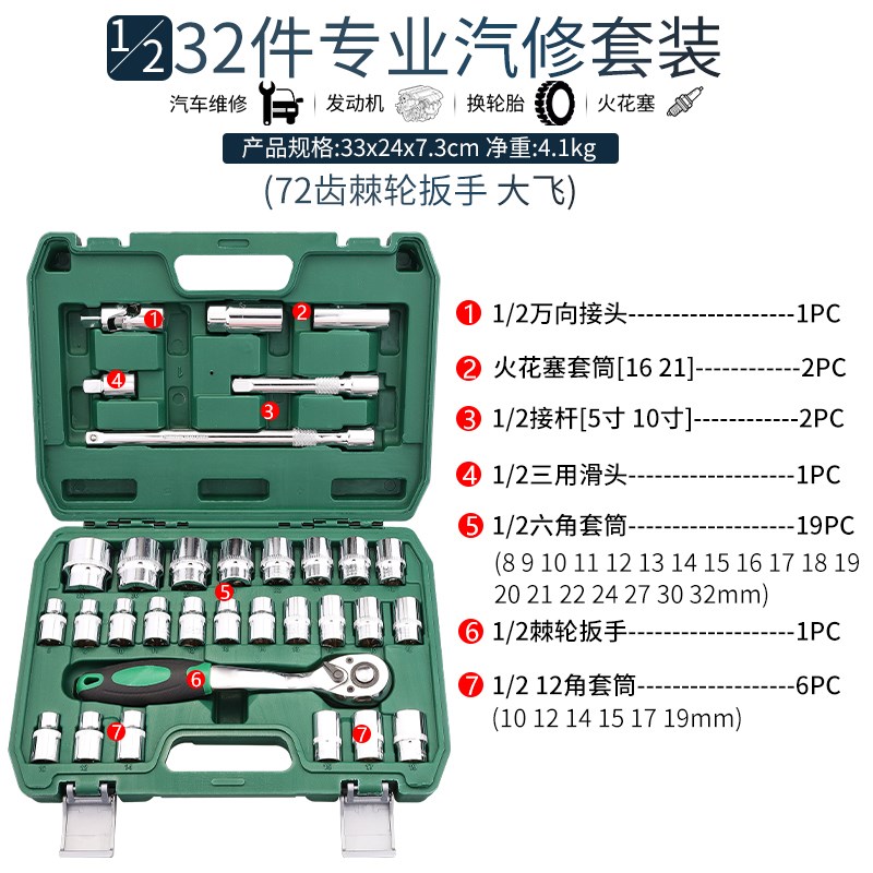 急速。汽修工具套筒套装多功能两用扳手通用修车150件组套手