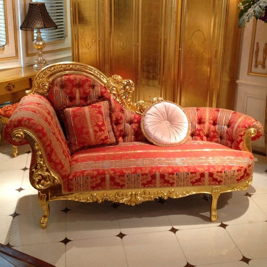 法式金箔奢华贵妃榻欧式实木雕花美人椅别墅客厅布艺单人沙发定制