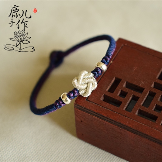 【浮生】撞色银丝同心结手绳材料