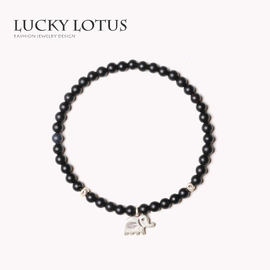 LUCKYLOTUS首饰 黑曜石玛瑙泰银象极细男女手链简约保平安 的