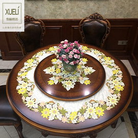 大圆桌布圆茶几盖巾田园布艺刺绣法式美式中式圆形台布桌垫向日葵