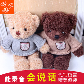 韩国正版可录音会说话泰迪熊毛绒玩具穿毛衣情侣小熊公仔生日