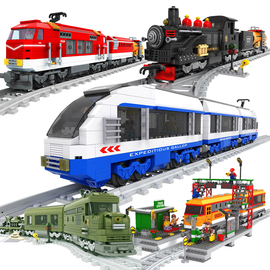 积木奥斯尼大型火车拼装玩具，和谐号动车组装站台站男孩小学生礼物