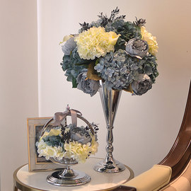 欧式美式高档客厅仿真花花艺套装蓝色 样板间餐桌装饰花假花绣球