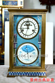 景州钟表 老式纯铜座钟 机械发条星辰日月 景泰蓝盘屉 古典钟表