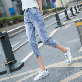 浅色七分裤女牛仔裤夏薄款马裤哈伦裤韩版百搭宽松垮裤显瘦女短裤