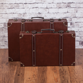 英伦欧式复古手提箱整理储物木，箱子收纳橱窗陈列摄影道具木质皮箱