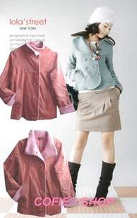 C¤∮iё_Sнǒρ\100日本风格粉红双排扣立领毛边外套