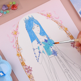 儿童叶罗丽水彩画小女孩卡通冰公主diy手工制作颜料填色沙画玩具