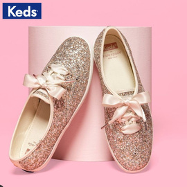 Keds KateSpade联名婚礼鞋金色亮片丝带蝴蝶结甜美单鞋平底休闲鞋