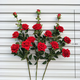 5头高品质仿真玫瑰花落地假花客厅摆放花卉绒布单只红花束装饰花