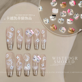 网红凯蒂猫卡通美甲饰品kt猫，可爱少女心立体小猫咪树脂指甲配饰