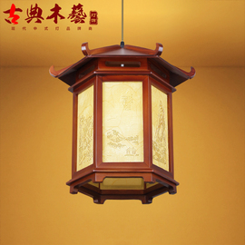 中式创意实木仿古宫灯灯笼，六角茶楼庭院，户外亭子酒楼防水灯具灯饰