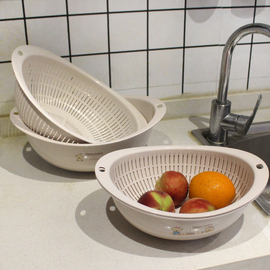 厨房加厚塑料双层沥水篮洗菜盆椭圆滴水箩腰形水果盘蔬菜篮收纳筐