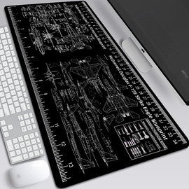 创意机械线稿图纸现代飞机鼠标垫科技，感军事迷电脑桌垫超大键盘垫