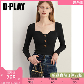 DPLAY气质复古波浪异形领重工金属扣针织衫上衣针织裙套头毛衣