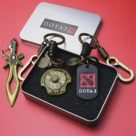 dota2塔周边模型书包，挂件牛皮绳金属吊坠钥匙扣，饰品男礼物盒装