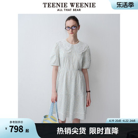 TeenieWeenie小熊2024年夏季蕾丝娃娃领碎花连衣裙甜美高腰裙