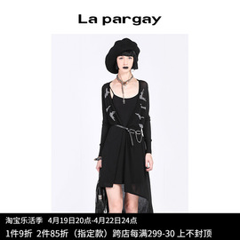 lapargay纳帕佳2023秋冬针织开衫中长款黑色宽松不规则薄款女