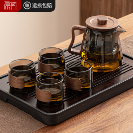 功夫茶具高硼硅玻璃耐热高档轻奢办公家用整套茶杯，茶盘泡茶壶套装