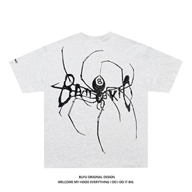 亿万少年BUFU美式街头蜘蛛短袖T恤男女夏季嘻哈高街情侣国潮牌TEE