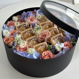 中秋月饼鲜花礼盒创意水晶开窗圆形，水果礼盒送长辈空盒diy礼物盒