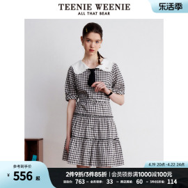 teenieweenie小熊夏季学院风，方形翻领气质格纹连衣裙女