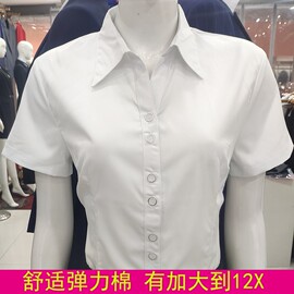 白衬衫女士长袖职业v领弹力棉，商务工作服正装加大码，12x短袖白衬衣(白衬衣)