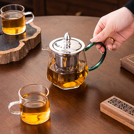 加厚耐高温玻璃泡茶壶，家用可加热不锈钢过滤网，内胆煮茶器花茶单壶