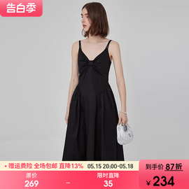 范洛2024夏季蝴蝶结双肩带，连衣裙女法式立体感，廓形吊带小黑裙