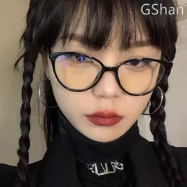 黑框眼镜女潮防蓝光防辐射平光镜，个性猫眼欧美眼镜框男配近视变色