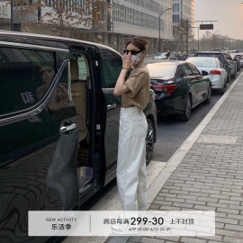 yangle_白色阔腿牛仔裤女高端2024夏季宽松老爹裤高腰直筒裤