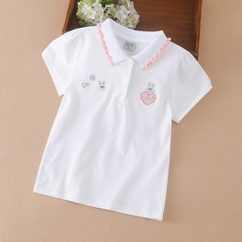 女童短袖t恤纯棉夏装，儿童polo衫，中童女孩打底衫宝宝白色上衣