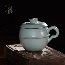 恒福东道主人系列福根自在杯汝官窑可养开片茶水，分离杯限量礼盒装
