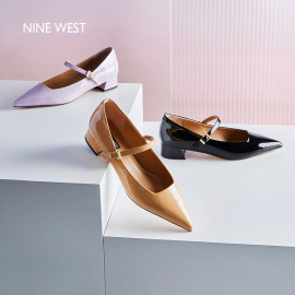 Nine West/玖熙玛丽珍法式一字带气质春夏低跟尖头绊带单鞋