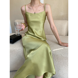 法式绸缎面吊带连衣裙新中式复古飘带设计感高级光泽垂感长款裙子