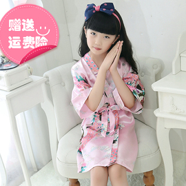 女童睡袍睡裙薄款仿真丝绸夏季可爱日式和服，公主儿童睡衣家居服
