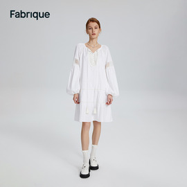 Fabrique 镂空流苏刺绣度假风连衣裙女2024春夏灯笼长袖裙子