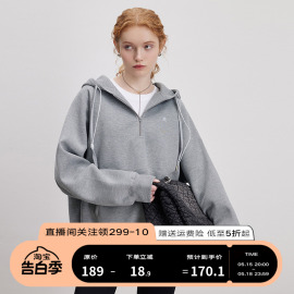 DESIGNER PLUS 灰色连帽卫衣女休闲慵懒风小个子套头薄款刺绣外套