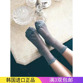 薄款银葱丝袜女短花边金银丝闪亮夏季长中筒韩国东大门黑色网眼